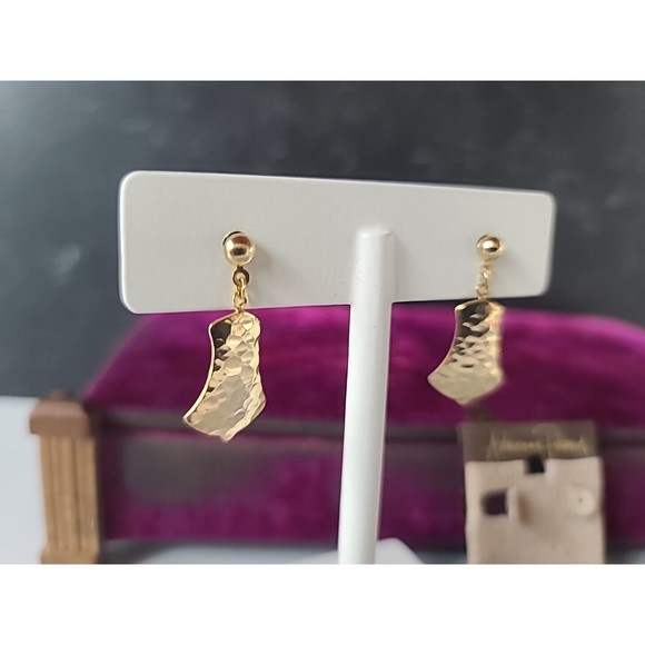 Adrienne Picard Pierced Hammered Dangling Earrings NOS 14KT GF POSTS - Picture 4 of 10